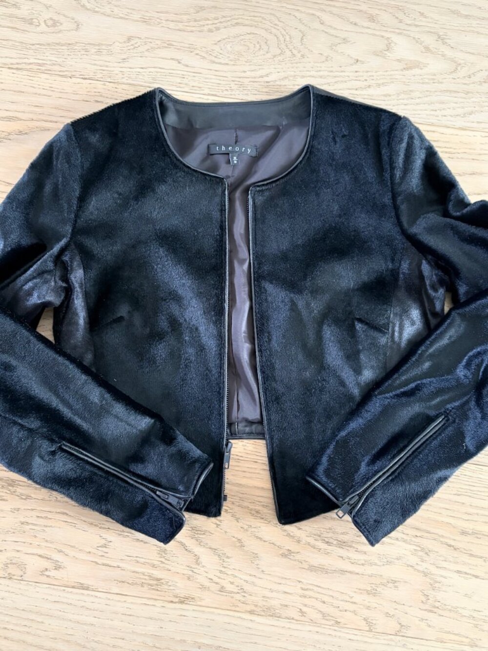 Theory Calf Skin Leather Cropped Jacket Size M